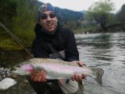 Rainbow trout and Oleg, April fly fishing Slovenia 2019 Sa